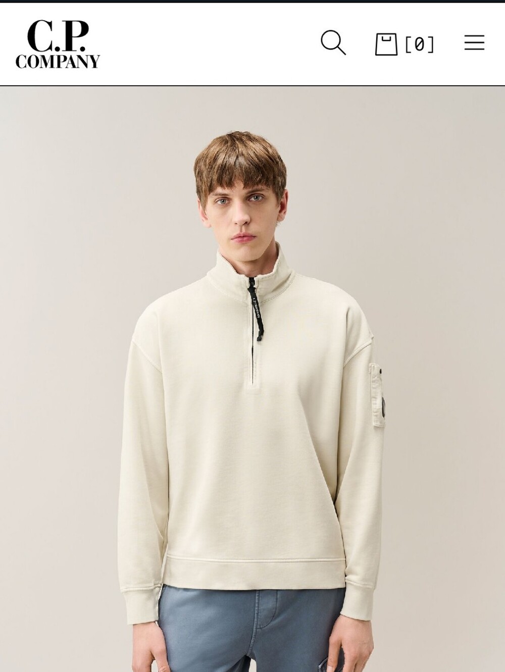 C.P. Company Quarter-Zip Stand Collar diagonal Raised Fleece Sweatshirt